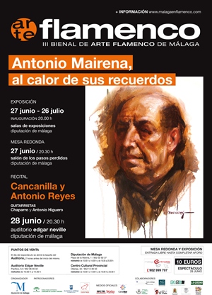 Cartel de los actos dedicados a Antonio Mairena en la III Bienal del Arte Flamenco de Málaga