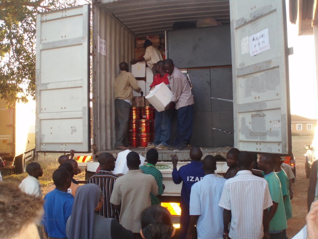 El contenedor a su llegada a Malawi.